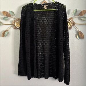 I.E. Vintage Womens Black Crochet Long Sleeve Button Front Cardigan Size Medium